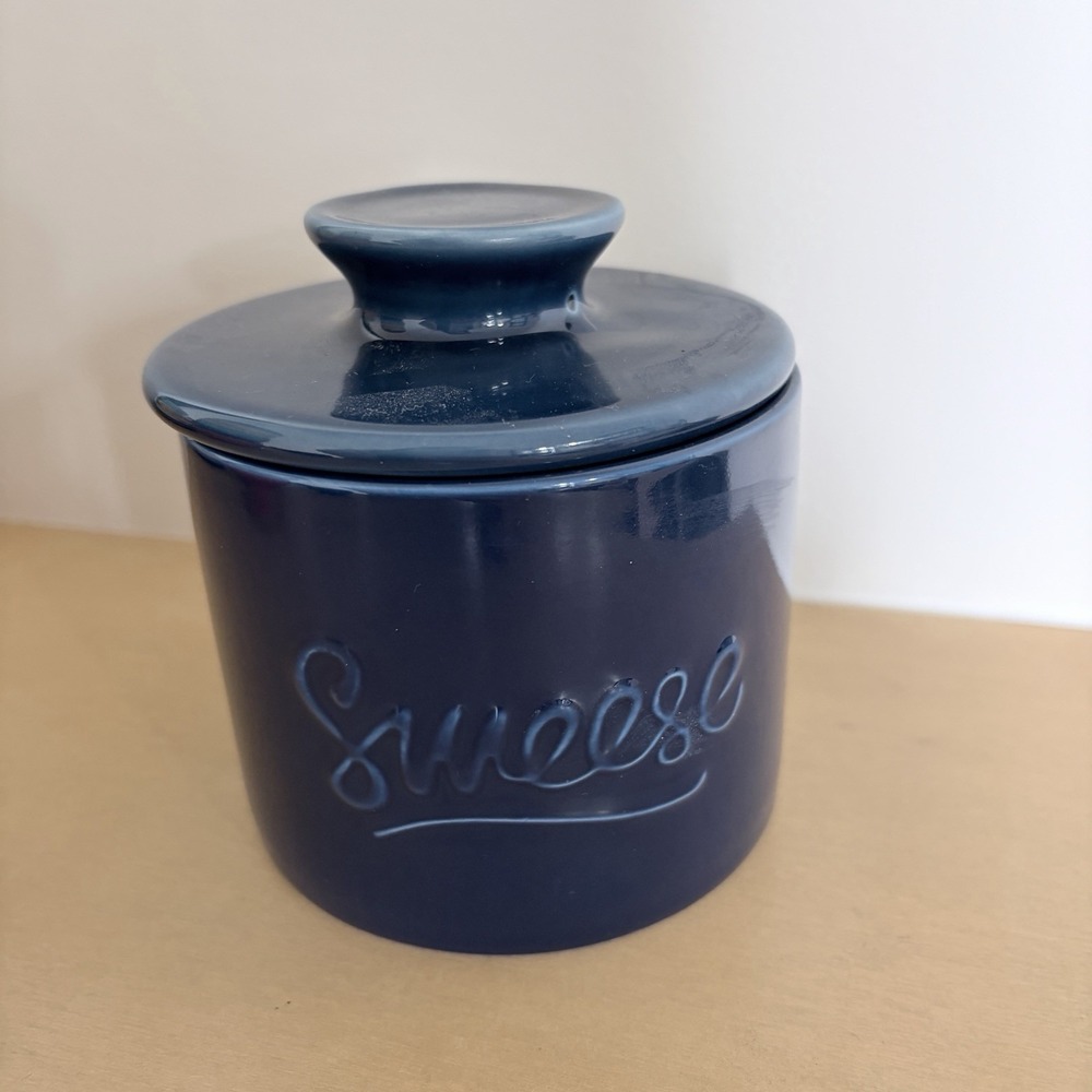 Sweese Navy Blue Ceramic Butter Bell Crock Keeper French Butter Dish‎ w/ Lid